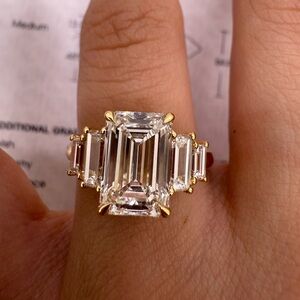 3.06 carat D VS1 emerald cut lab diamond baguette 5 stone engagement ring